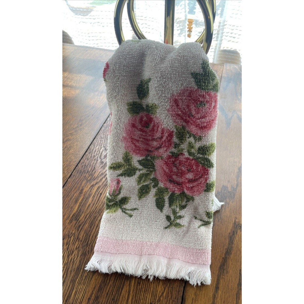 Vintage Pink Cabbage Rose Granny Core Floral  Bathroom Hand Towel  25”x16”